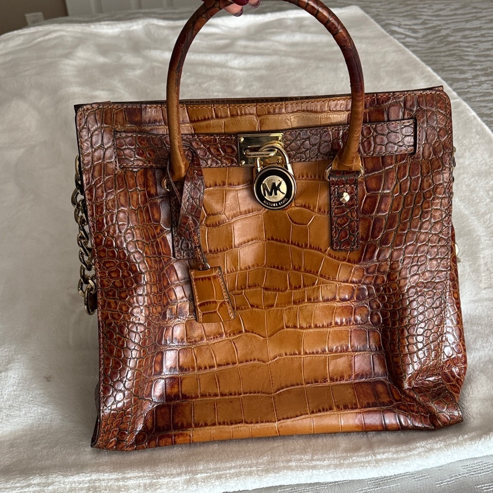 Michael Kors Tan Crocodile Embossed Satchel
